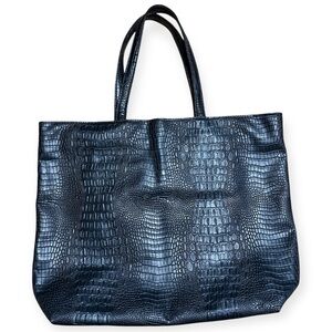 Leni Penn Vegan Carryall Tote Bag In Black Croc